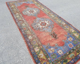 Runner Rug, Colores silenciados Diseñador Rug Runner, Blue Runner, Turco Wide Runner, Tropical Oushak Large Runner, 11.8 x 4.9 ft Envío Gratis