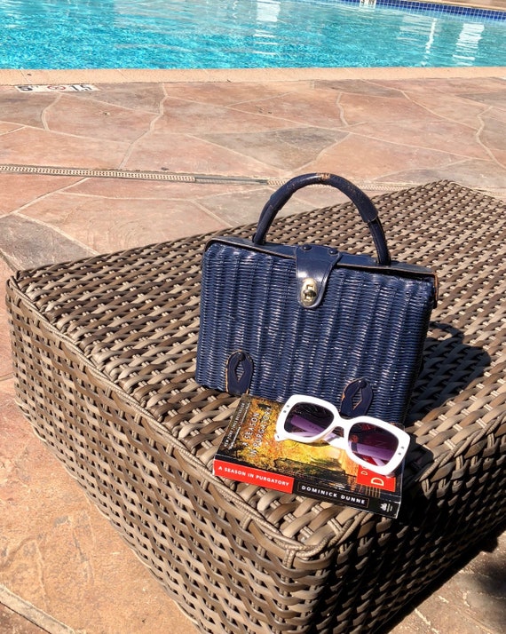 navy wicker bag