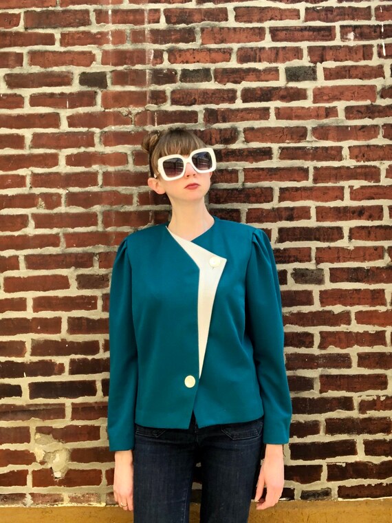 Vintage Leslie Fay 80s Klaus Nomi Teal Geometric J