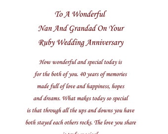 Nan & Grandad Ruby Anniversary Card