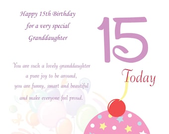 Granddaughter 15 Th Birthday Card Etsy UK