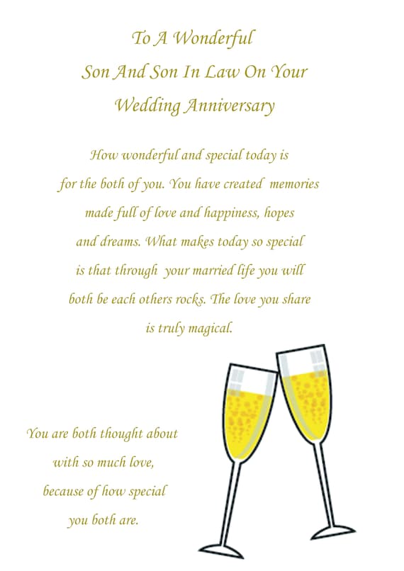 Daughter /& Son In Law On Your Anniversary Champagne Design Lovely Verse Card