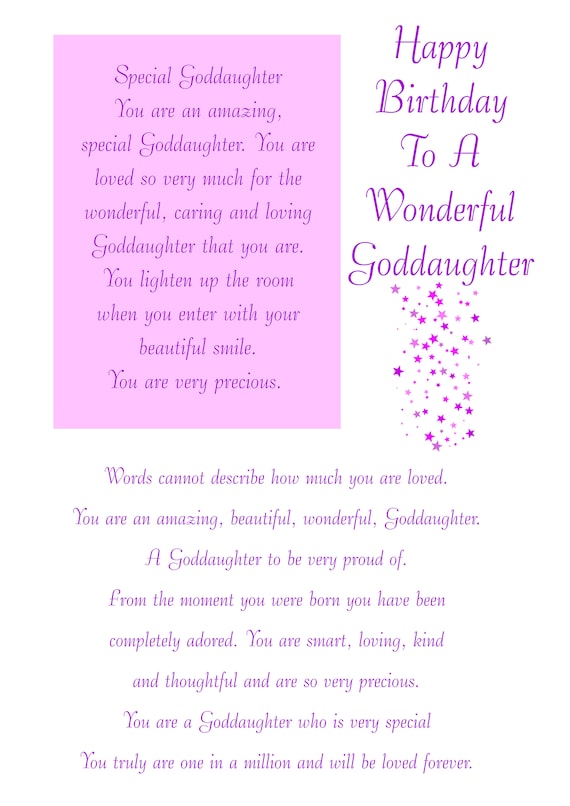 Goddaughter Birthday Card To A Wonderful Goddaughter On Your Birthday 3D Card.