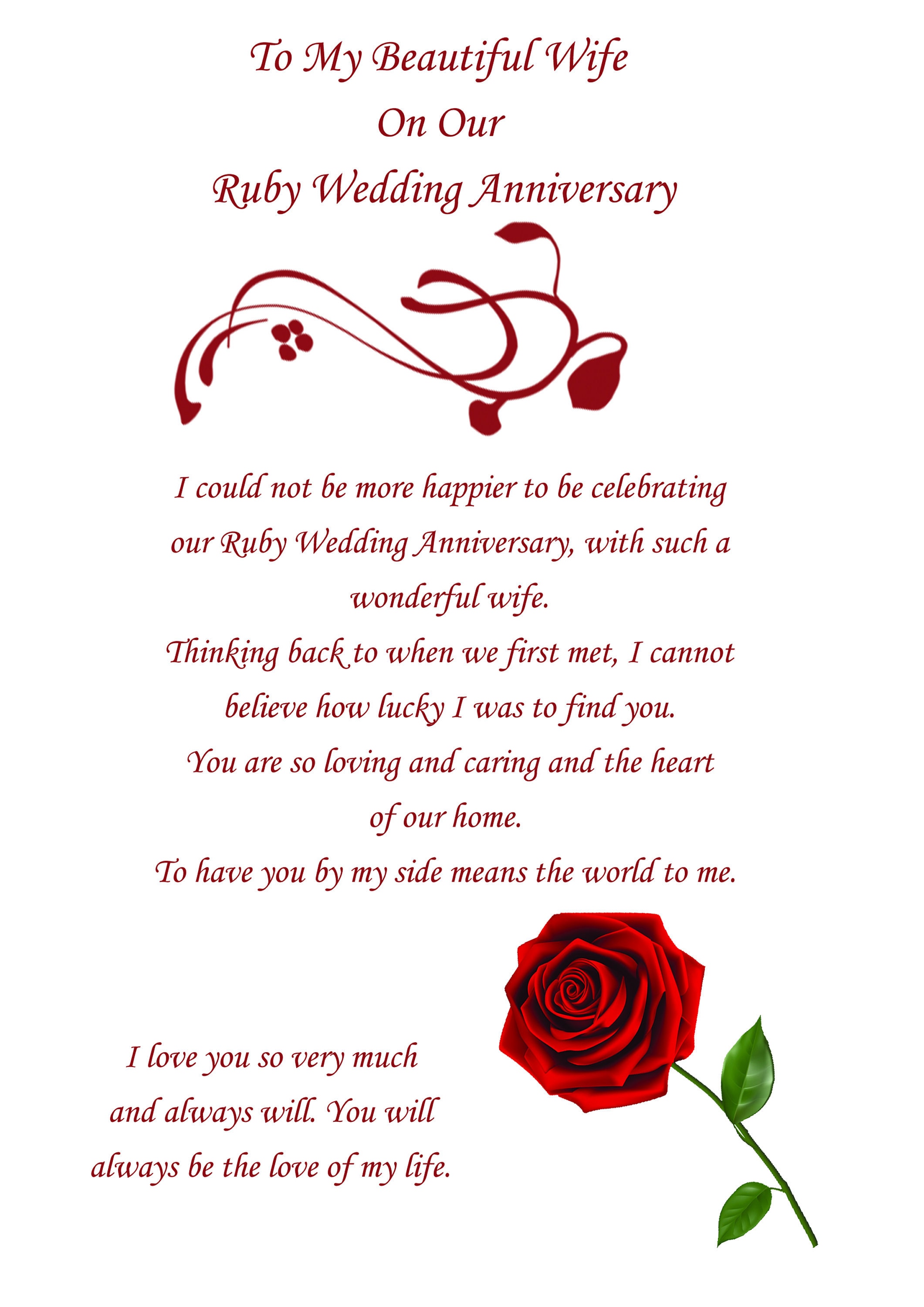 With Love To My Wife On Our Ruby Anniversary Wife Ruby Anniversary Card