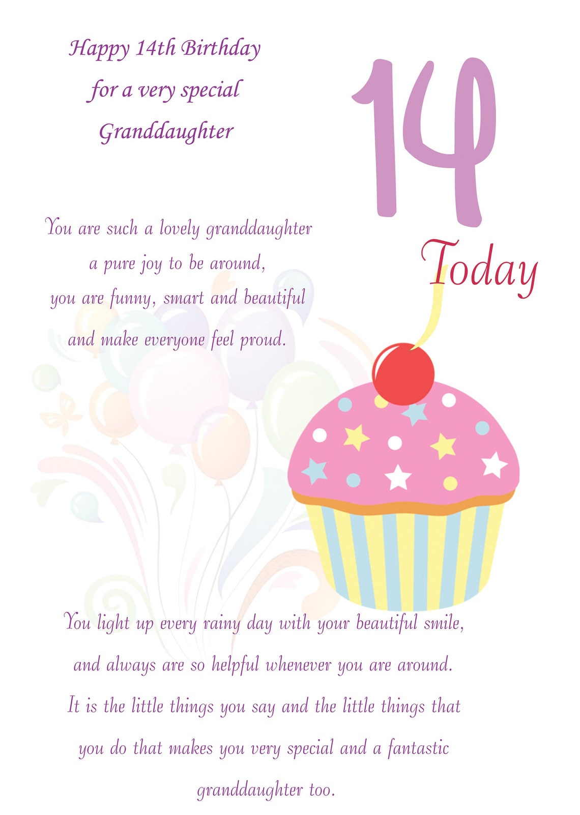Granddaughter 14th Birthday Card Etsy Hong Kong 
