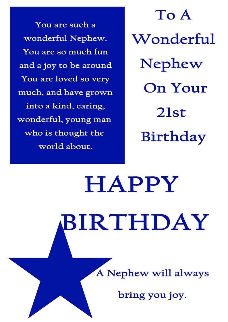 Nephew 21 Birthday Card With Removable Laminate - Etsy
