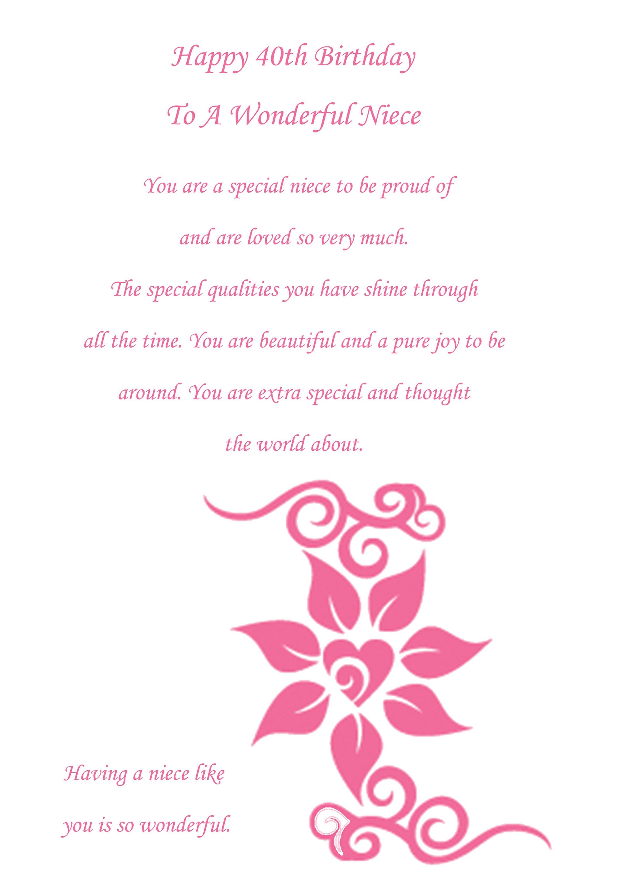 niece 40th birthday card