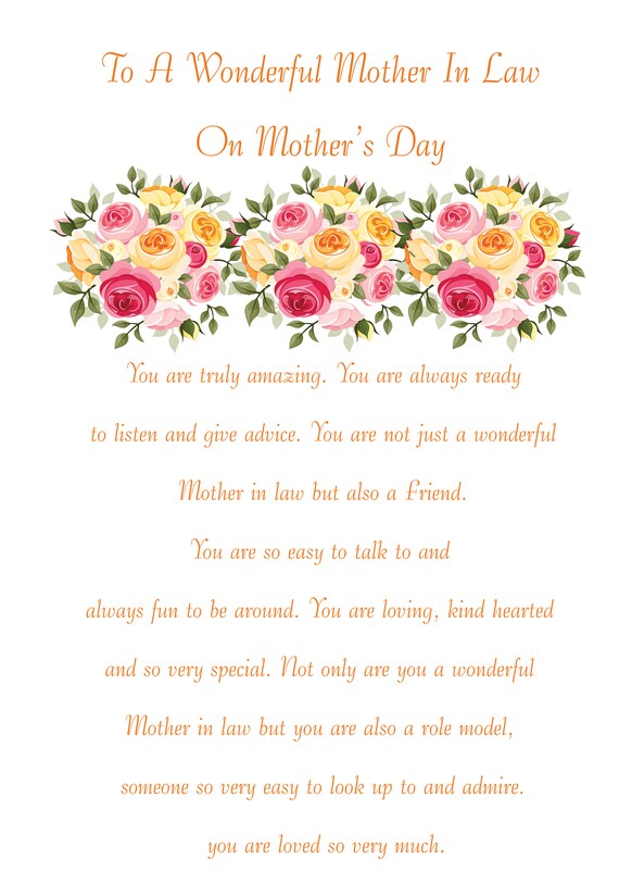 mother in law mothers day card