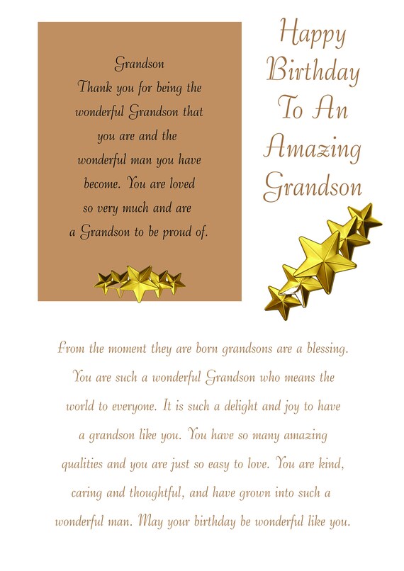 grandson birthday card with removable laminate etsy
