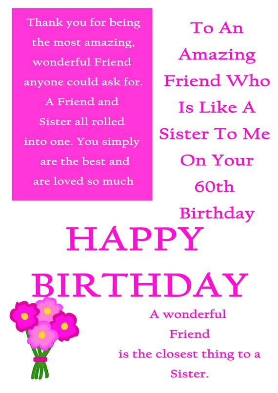 Friend Like A Sister 60 Birthday Card With Removable Laminate Etsy Friend Like A Sister 60 Birthday Card With Removable Laminate Etsy