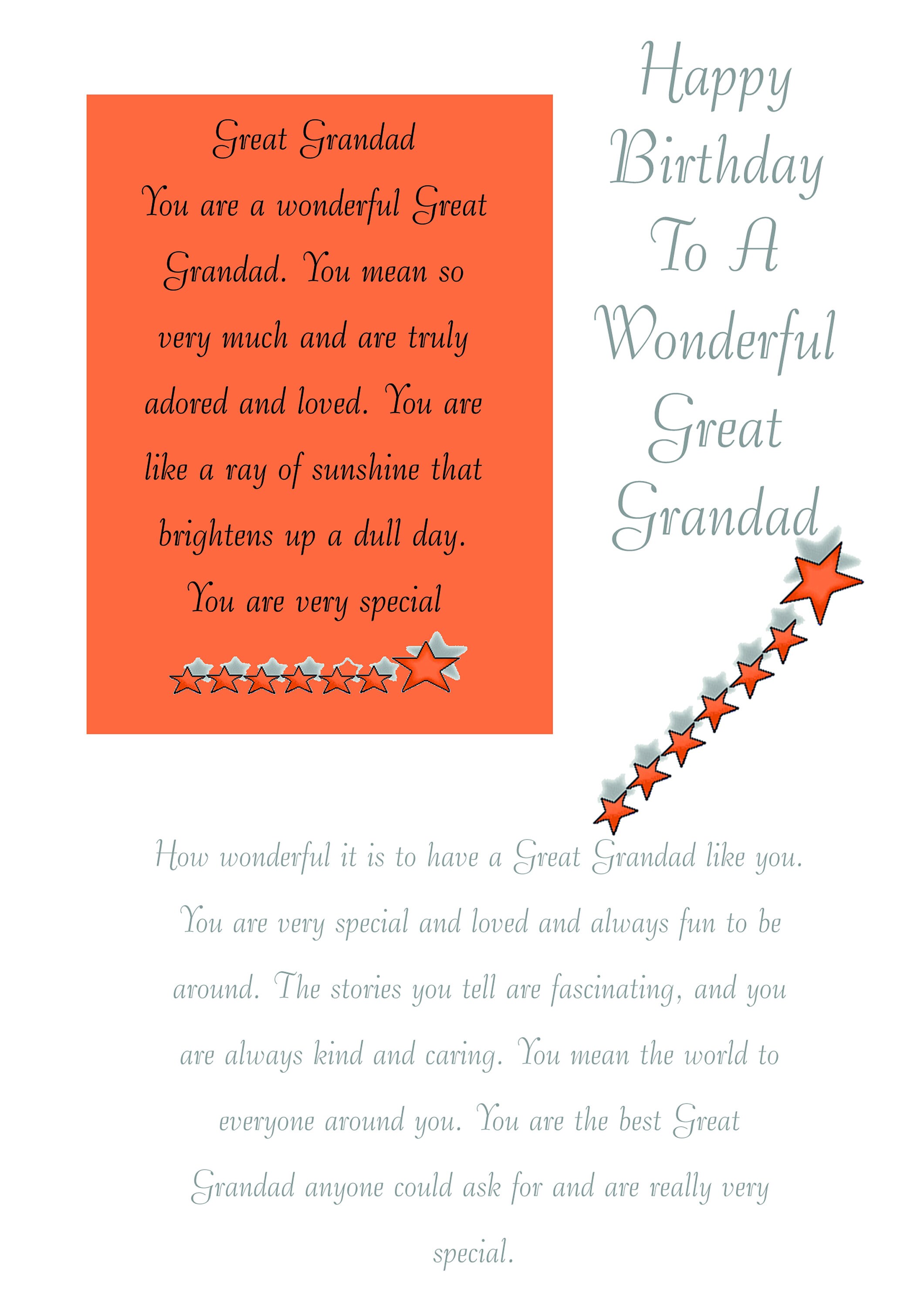 Great Grandad Birthday Card with removable Laminate