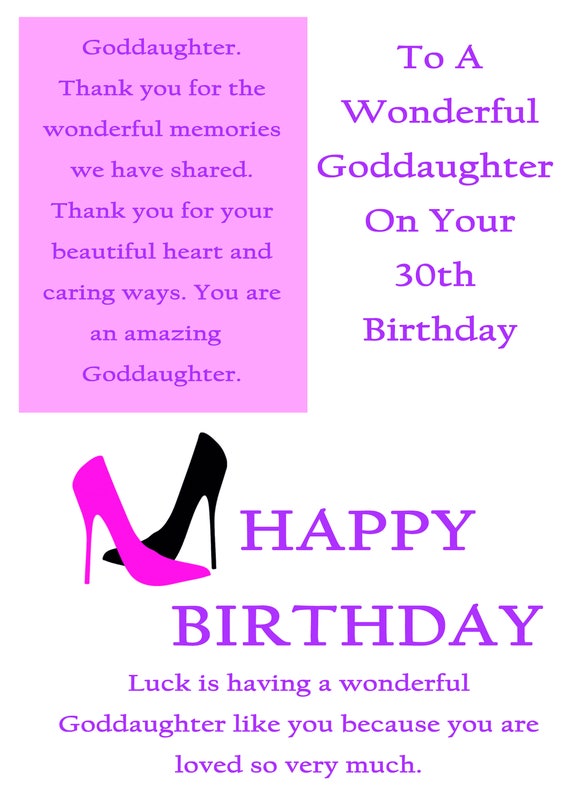 Goddaughter 30 Birthday Card With Removable Laminate Etsy Goddaughter 30 Birthday Card With Removable Laminate Etsy