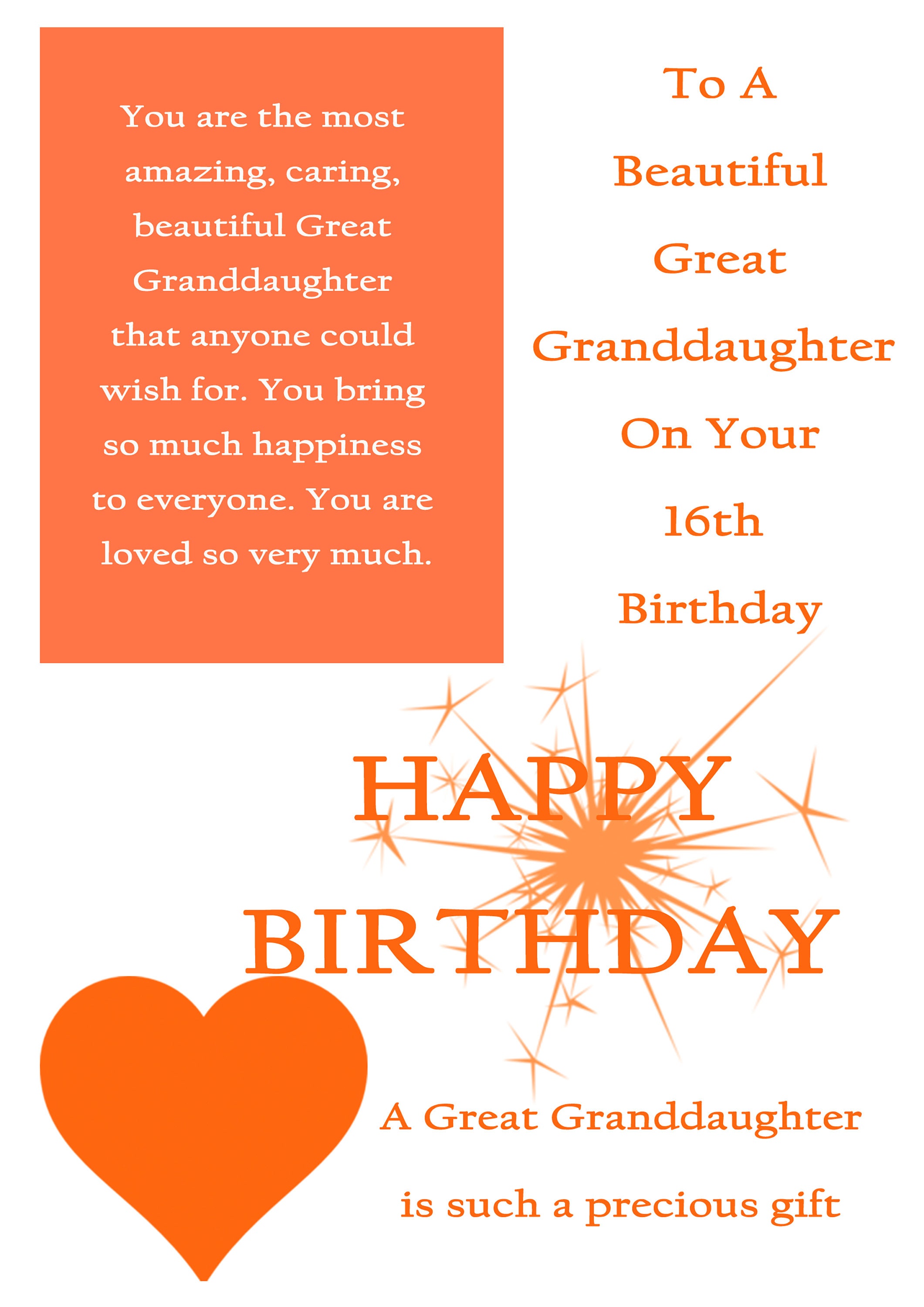 great granddaughter 16 birthday card with removable laminate