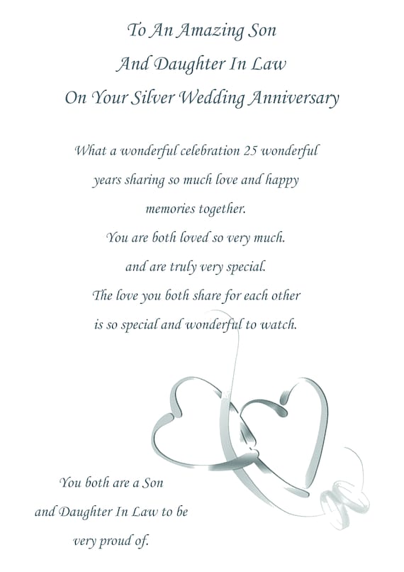 Son Daughter In Law Silver Anniversary Card Etsy