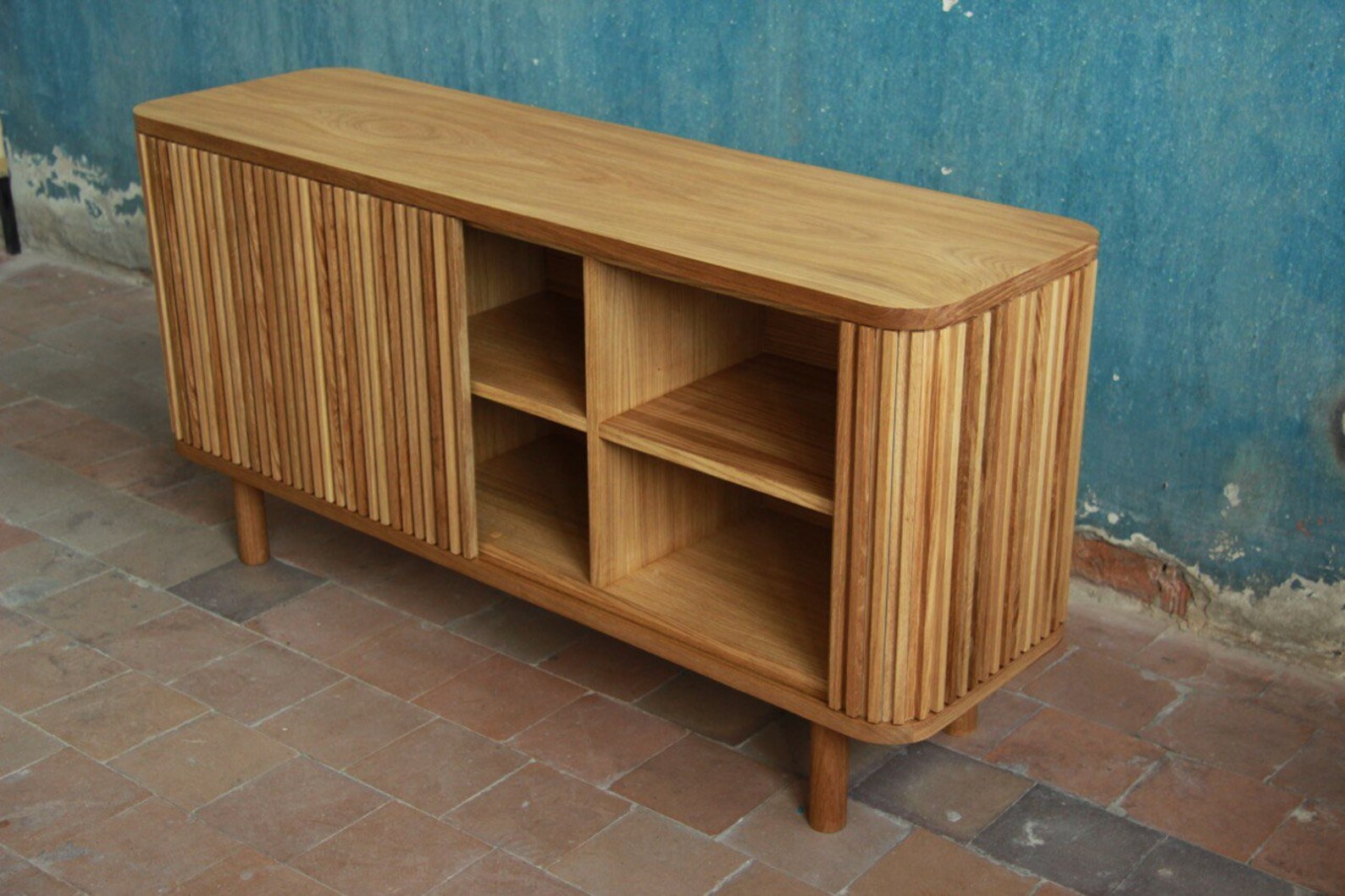 TV stand made of solid oak with tambour doors credenza Etsy