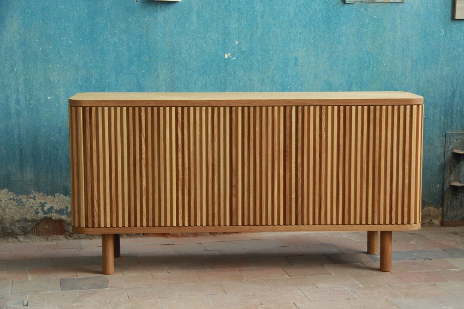 TV stand made of solid oak with tambour doors credenza Etsy