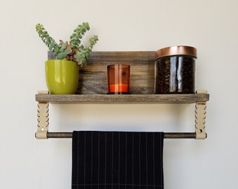 Rustic Wood Shelf with Towel Rod