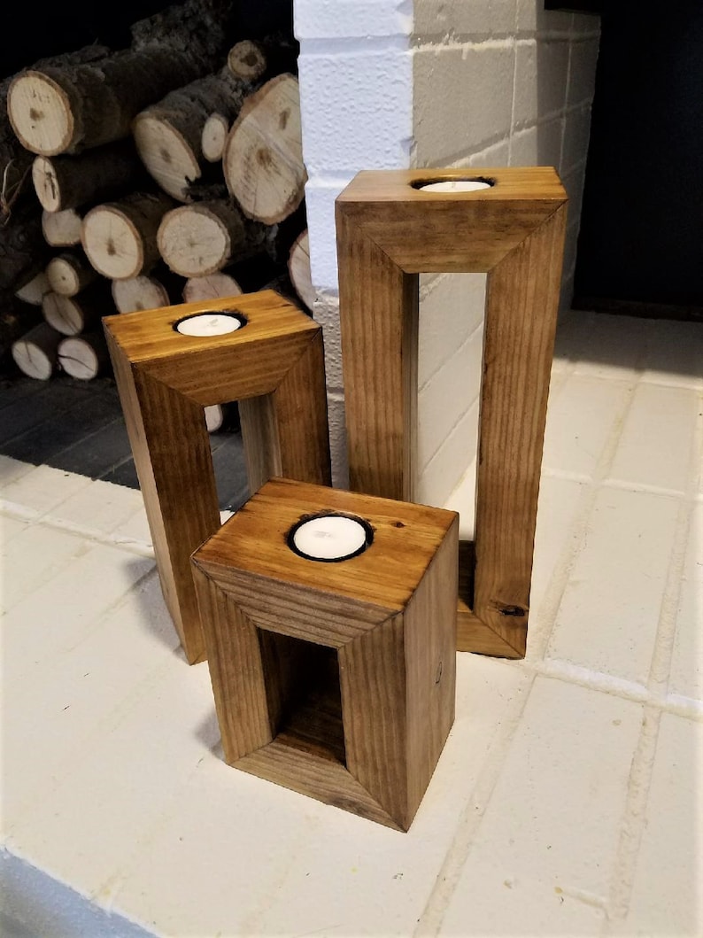 Wood Block Tea Light Candle Holderset of 3 Etsy