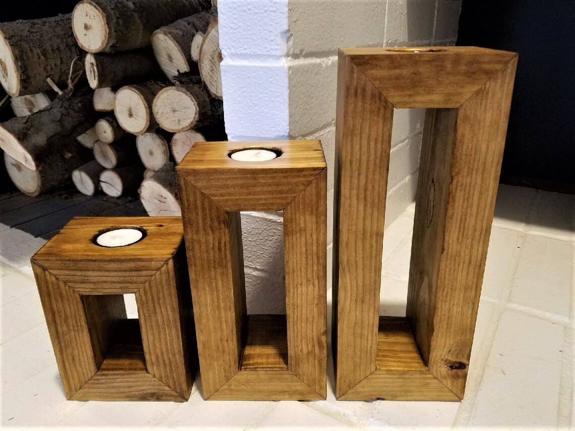 Wood Block Tea Light Candle Holderset of 3 Etsy