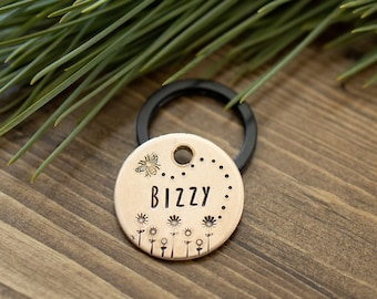 Busy Bee - Custom personalized hand stamped metal dog pet ID tag, dog tag, pet tag, bees, honey, nature, flowers