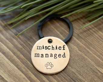 Mischief Managed - Double Sided Tag, Harry Potter Pet Tag, Pet ID Tag, Metal Hand Stamped, Personalized, Custom, dog tag, pet tag, muggle