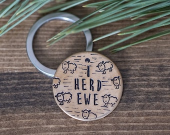 I Herd Ewe! - Custom personalized metal stamped pet dog ID tag for herding dogs