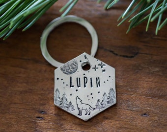 Nocturnal Creature - Custom hand stamped metal pet ID, dog, cat, deer, wolf, forest, nature, adventure