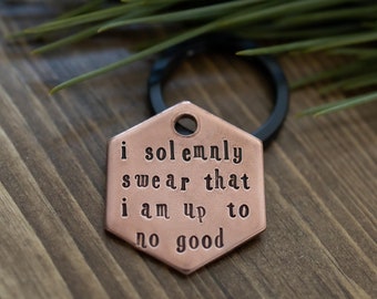 I Solemnly Swear - Harry Potter themed hand stamped personalized metal dog tag, Pet ID, pet tag, muggle, wizard