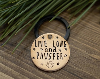 Live Long and Pawsper,NEW, Pet ID Tag, Hand Stamped