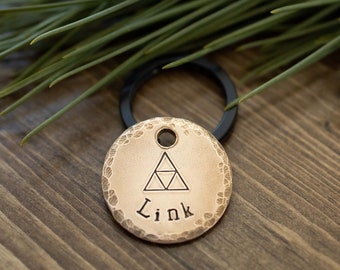 Zelda Triforce Pet ID tag - Metal stamped dog tag, Legend of Zelda, Personalized, Custom, Double sided