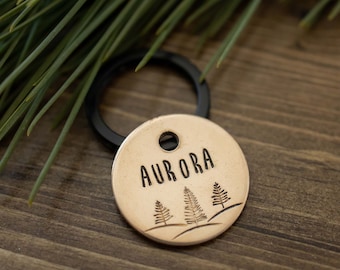 Among the Pines - Hand stamped personalized nature themed pet ID tag, dog tag, pet tag, trees, nature, adventure, forest