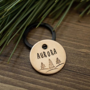 Among the Pines - Hand stamped personalized nature themed pet ID tag, dog tag, pet tag, trees, nature, adventure, forest