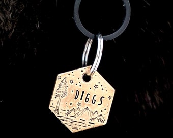 Midnight Lake - hand stamped metal dog tag, pet ID tag, custom
