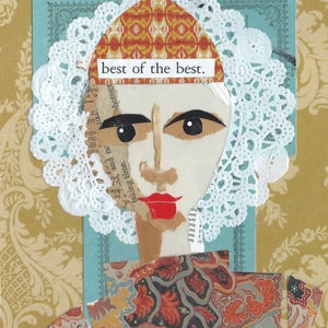 Little Sisters No. 7 | Mixed Media Portrait, Paint, Collage, Original Art, Contemporary, Whimsical Art