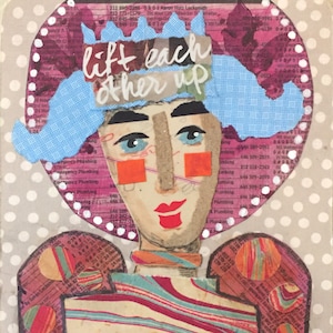 Little Sisters No. 21 | Mixed Media Portrait, Paint, Collage, Original Art, Contemporary, Whimsical Art, Mitzi Easley