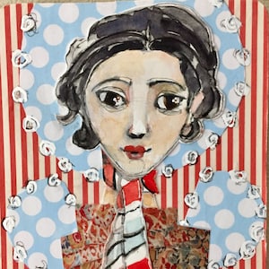 Little Sisters No. 31 | Mixed Media Portrait, Paint, Collage, Original Art, Contemporary, Whimsical Art, Mitzi Easley