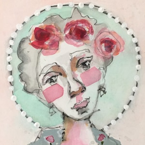 Little Sisters No. 29 | Mixed Media Portrait, Paint, Collage, Original Art, Contemporary, Whimsical Art, Mitzi Easley