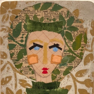 Little Sisters No. 50 | Mixed Media Portrait, Paint, Collage, Original Art, Contemporary, Whimsical Art, Mitzi Easley