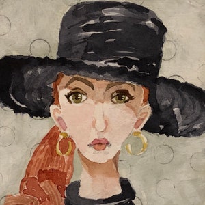 Little Sisters No. 49 | Mixed Media Portrait, Paint, Collage, Original Art, Contemporary, Whimsical Art, Mitzi Easley