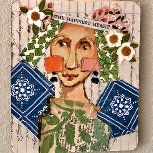 Little Sisters No. 44 | Mixed Media Portrait, Paint, Collage, Original Art, Contemporary, Whimsical Art, Mitzi Easley