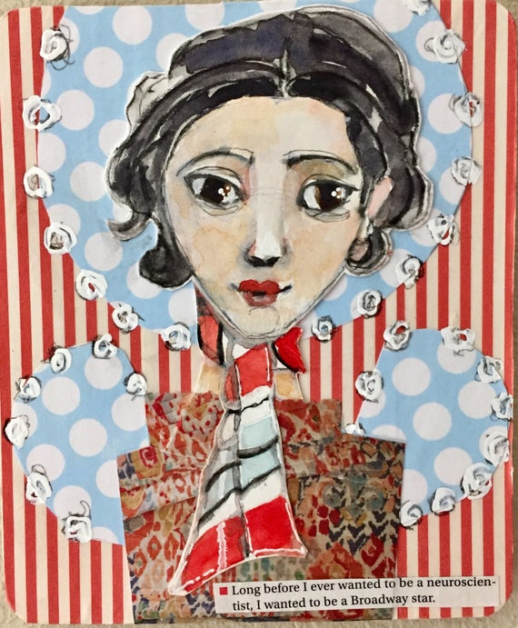 Little Sisters No. 31 Mixed Media Portrait, Paint, Collage, Original Art,  Contemporary, Whimsical Art, Mitzi Easley 