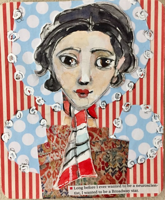 Little Sisters No. 31 Mixed Media Portrait, Paint, Collage 
