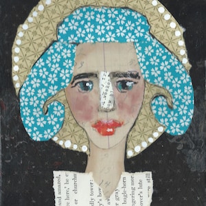 Little Sisters No. 11 | Mixed Media Portrait, Paint, Collage, Original Art, Contemporary, Whimsical Art, mitzieasley