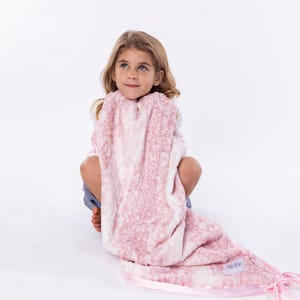 Satin Back Baby Blanket - Faux Fur and Satin Baby Blanket - Pink Sandpiper Knotty Blankie