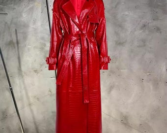 Genuine Sheepskin Leather Trench Coat: Long Windbreak Coat