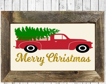 Red truck Svg Png Dxf, Merry Christmas SVG, Christmas tree SVG, Christmas truck Svg, Pickup truck Svg, Christmas truck with tree Svg Vinyl