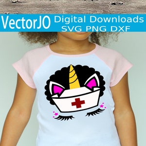 Afro puff svg Enfermeira unicórnio svg, dxf, png, afro puffs svg unicórnio linda camisa de menina, filha enfermeira svg futura enfermeira svg menina afro