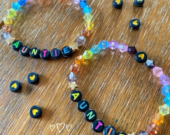 Word/personalised rainbow beaded bracelets kids and adult