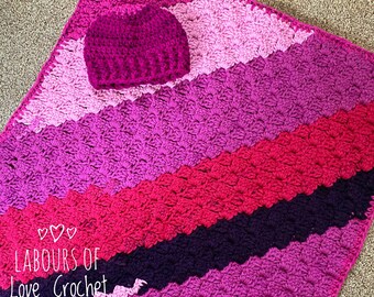 Pink baby blanket and matching new born hat