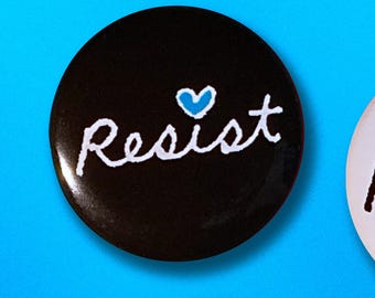 RESIST with Hearts Pin back buttons - 1.25&quot; & 1&quot;